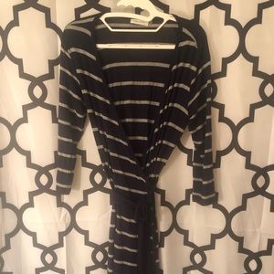 Calvin Klein Faux Wrap Dress - Navy & Grey Stripes